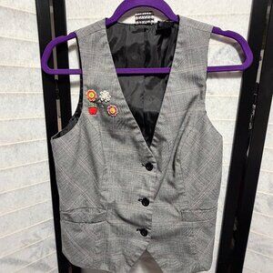 Tracy Evans Women’s XL Gray Plaid Vest Button Front Stretch Career Preowned